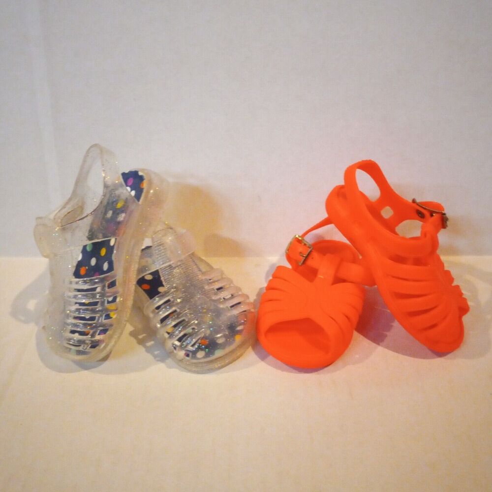 Infant Girls Jelly Sandals-Lot Of 2-Size 2-Clear-Orange-Glitter-Neon-Summer-Fun